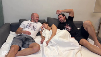 Sumiko Smile Wants A Threesome — She Lies Down On The Bed And Straddles Both Men