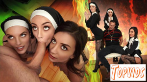 Natalie Brooks, Selena Love & Fiona Frost - Three Horny Nuns Fuck the Devil Out of Him