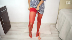 Footjob In Red Torn Stockings