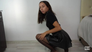 Riding A Dildo In A Black Skirt And Stockings