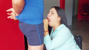 Cherry gives a blowjob with a provocative look and leaves his ass full of cum.