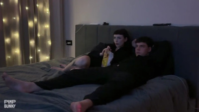 WildTwins: Movie Night BJ, Footjob, Cowgirl Ride & Cum Facial Finish!